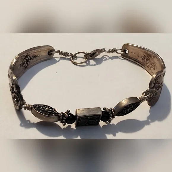 Vintage Magnolia Silver Plated Spoon Bracelet Art Noveau Style Bohemian Western - Picture 6 of 8